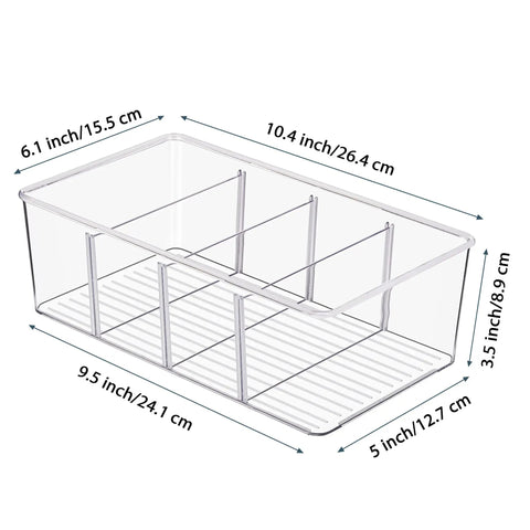 8 Pack Clear Food Storage Organizer Bins For Pantry Kitchen Fridge And Cabinets With 4 Compartment Holders for packets