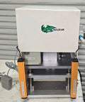 Workhorse Benchtop Pneumatic Press With Foot Pedal For Hands Free Operation, Dual Safety Light Curtains, And Adjustable Dwell Timer For Blister Packaging, Stamping, Riveting, And Component Assembly front view