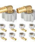 Ten Piece PEX Fittings Set With Brass Crimp Fittings For One Half Inch PEX To One Half Inch Female NPT Swivel Elbow For Potable Water Certified To ASTM F1807 And NSF ANSI 61 Lead Free, 10-piece set