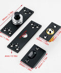 Hidden Door Pivot Hinge Concealed 360 Rotation Heavy Duty Up To 220lbs With 10 Steel Balls For Bookcase And Wooden Doors Stainless Steel Eujgoov Designed For Smooth Quiet Operation In Residential And Commercial Settings. Black metal components with measurements.