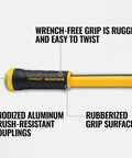 Close-up of Heavy Duty Pro Grade Garden Hose With PolyFusion Technology showing anodized aluminum crush-resistant couplings.