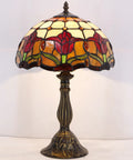 Tiffany Style Stained Glass Tulip Table Lamp For Bedroom And Living Room, 12 Inch Shade, Antique Green Bronze Base, S030 Series
