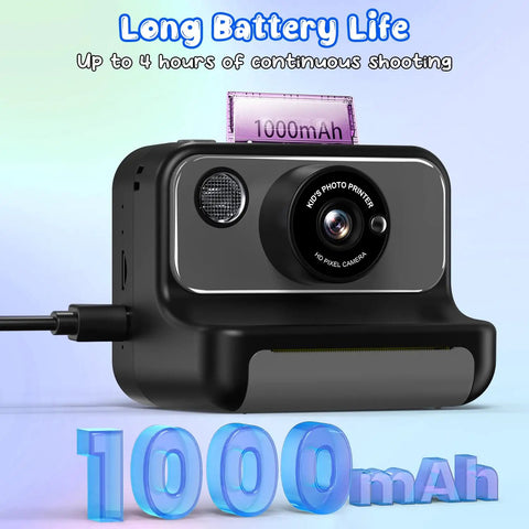 Instant Print Kids Camera For Fun Photos And Videos 10X Digital Zoom 2.4 Inch LCD Screen Flashlight Time Lapse Burst Mode DIY 21 Cute Frames 8 Mirror Effects 6 Filters, 1000mAh battery