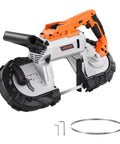 Cordless 20V Portable Band Saw with 5 Inch Deep Cut, Beefy 360W Brushless Motor, Adjustable Speed, bare tool, side view