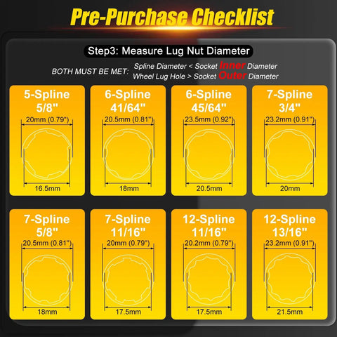Diagram of lug nut diameters for Heavy Duty Must Have Locking Lug Nut Master Key Set 16 Piece For Spline And Star Style.