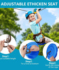 Child using Backyard Zip Line Kit For Kids And Adults With 75 100 120 And 150 Ft Trolley Options 350 Lb Weight Capacity Includes Swing Seat