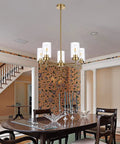 Five Light Farmhouse Chandelier For Dining Room And Kitchen Island Modern Matte Black Pendant Lighting With Clear Glass Shades
