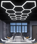 Hexagon LED Garage Lights Kit With 456W Output And 6500K Daylight, 14 Hex Panels in office setting