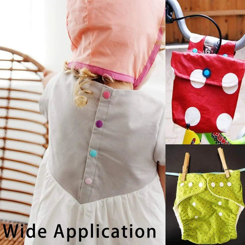 Various garments and accessories displaying the use of Snap Pliers Set For T3 T5 T8 KAM Snaps Handheld Button Fastener Press Attacher.