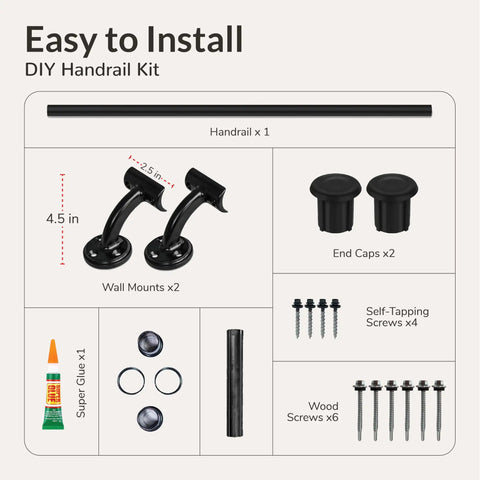 Components of Outdoor Aluminum Handrail Kit For Stairs Decks And Porches Cut To Fit One And A Half Inch Round White Rail