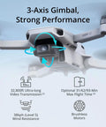 Mini 4K Drone Fly More Combo With Dope 4K UHD Camera For Cinematic Shots, 3-Axis Gimbal, 10 km Transmission, brushless motors.
