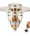 Brushed Nickel 2 In 1 Pop Up Sink Stopper And Strainer For Universal Bathroom Drain Fits 1.1 To 1.5 Inch Pipes Keeps Hair Out