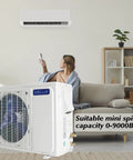 Living room setup with mini split air conditioner and outdoor condenser, suitable for use with Ten Foot Mini Split Line Set With One Quarter Inch And Three Eighths Inch OD Copper Tubing Built Tough Insulated Twin Copper Pipes For HVAC Mini Split Air Conditioning And Heating Systems.