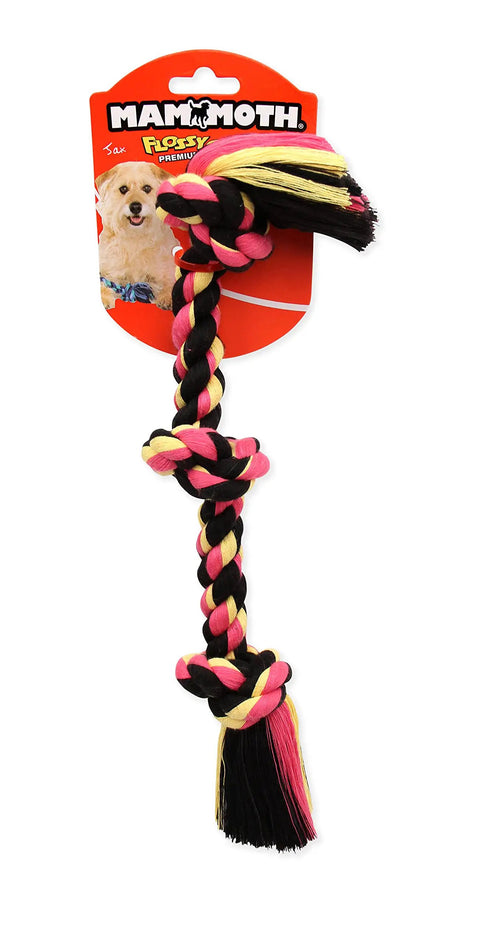 Flossy Chews Color Rope Tug For Dogs, Premium Cotton Poly Tug Toy, knotted rope dog toy in assorted colors, package front view