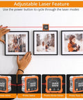 Top Shelf Four Side Magnetic Digital Angle Finder With Dual Laser Level for Tiling Layouts, used for hanging framed pictures.