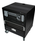 Hella Sturdy 10U Rolling Audio Rack Case For Live Sound And Recording Studio Gear With Smooth Casters, Reversible Mounting Rails, Smart Cable Ports, And A Totally Mobile Heavy Duty Build, showcasing top controls and connections.