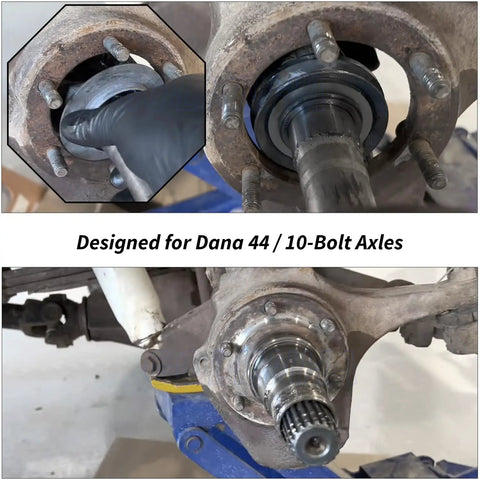 Beefed Up Outer Shaft Spindle Bearing Seal Kit for Dana 44 and 10 Bolt Front Axle installation on vehicle hub