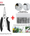 200 Piece Fishing Stainless Steel Split Ring Set With 5 Sizes And Split Ring Plier Pro Grade Heavy Duty Tool Kit in storage box