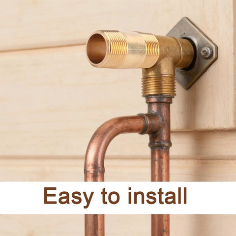 Two Pack Brass Pipe Fittings Three Quarters Inch NPT Male To Three Quarters Inch NPT Male Long Nipples installed on wall