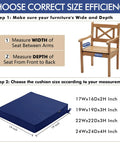 Illustration showing how to measure chair for Outdoor Chair Cushions 19 By 19 Inch Set Of 2 Navy All Weather Water Resistant Cushions With Ties Thick UV FadeShield Colorfast For Up To Two Summers Ideal For Garden Lawn Patio Furniture.