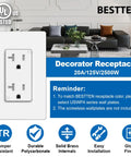 20 Amp Decorator Receptacle Outlet Set With Tamper Resistant For Safety, 125V 2500W, Includes 20 Pack, Color Matched To USWP4 Series Wall Plates, Built To Last, Plug And Play Ready, Ideal For Home And Office Wiring, white TR outlet