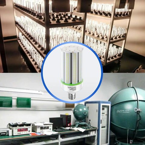 Ultra Bright 100W LED Corn Bulb 14000 Lumen Daylight 5000K testing and laboratory setup