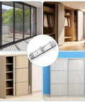 Sliding Closet Door Floor Guide Kit For 3/4 Inch To 1-3/8 Inch Doors, Adjustable Stamped Steel, White 2 Pack, Compatible With Prime-Line N 6560, shown in various closet settings.
