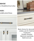 10 Pack 5 Inch Center Hole Black And Gold Cabinet Pulls installed on white cabinets with zinc alloy base and matte finish