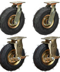 Built Tough Pneumatic Rubber Casters Four Pack Eight And Ten Inch Swivel Wheels With Solid Brakes Top Plate Mount.