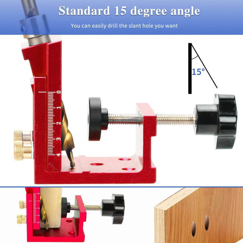 Pro Grade Pocket Hole Jig Kit With Metal Construction And Adjustable Drill Guides For 15 Degree Holes, side view.