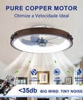 20" Walnut Flush Mount Ceiling Fan with LED Light, 6 Speed Reversible Quiet DC Fan Light Fixture, 3 Color Dimmable LED shown with pure copper motor.