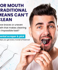 Man using Pro Grade At Home Dental Tools Kit With Plaque Remover, Teeth Cleaning Pick, Stainless Steel Mirror, Scraper, and Scaler