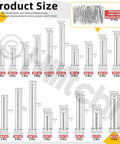 51 Piece Clevis Pins Assortment Kit With Zinc Plated Cotter Pins Includes 18 Sizes M5 M6 M8 M10 M12 Flat Head Single Hole Round Pins T Shape Design Great For Mechanical Repair Automotive And DIY Projects displayed with size chart and matching cotter pins.