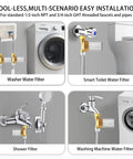 Brass Washing Machine Water Filter Reusable 40 Micron Sediment Filter High Flow Anti Scale Filtration Up To 15 GPM For Washers Heaters And Camping Use, multiple installations