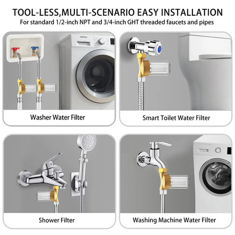 Brass Washing Machine Water Filter Reusable 40 Micron Sediment Filter High Flow Anti Scale Filtration Up To 15 GPM For Washers Heaters And Camping Use, multiple installations