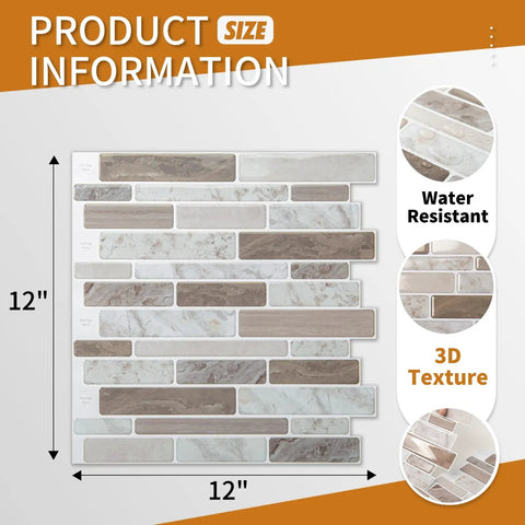 Peel And Stick Marble Look Tiles 12x12 Inch for Kitchen Backsplash and Bathroom, Water and Heat Resistant, Easy DIY Cut to Fit