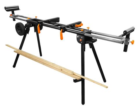 Universal Collapsible Rolling Miter Saw Stand With Onboard Outlets Fits Nearly Every Saw Sturdy One And A Half Inch Steel Frame Elevates Your Saw To Thirty Three Inches Two Eight Inch Never Flat Wheels For Easy Transport And Storage