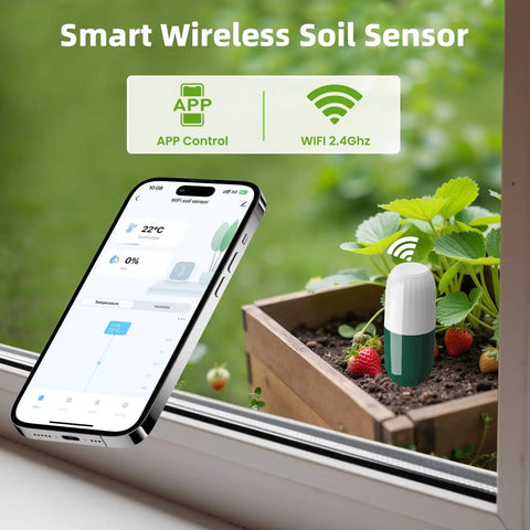 WiFi Soil Moisture And Temperature Sensor For Lawn And Garden No Hub Required Real Time App Alerts IP67 Waterproof Pro Grade Soil Meter in potted plants with app