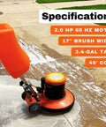 Heavy Duty 17 Inch Floor And Carpet Buffer Machine Workhorse With 2.0 HP Motor 175 RPM 3.4 Gallon Water Tank in use outdoors