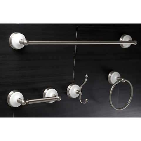 Victorian 4-Piece 24-Inch Towel Bar Set In Brushed Nickel With Towel Ring, Robe Hook, And Toilet Paper Holder For Traditional Bathrooms