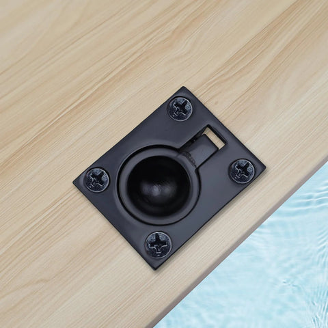 Flush Ring Pull Stainless Steel Boat Hatch Latch And Cabinet Flush Mount Lifting Ring Pull Handle Black installed on wood