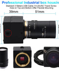5-50mm Varifocal Lens Webcam With Full HD 1080P, 120fps High Speed USB Camera in aluminum case, front and side view