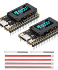 Two All-In-One ESP32 LoRa V4 Development Boards with SX1262, 0.96-inch OLED, and antennas for Meshtastic IoT projects