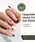 Hand with nails painted using HEMA Free Gel Nail Polish 0.5 Fl Oz Thick Beige Pink Soak Off UV Nail Polish Non Toxic Long Lasting Low Odor