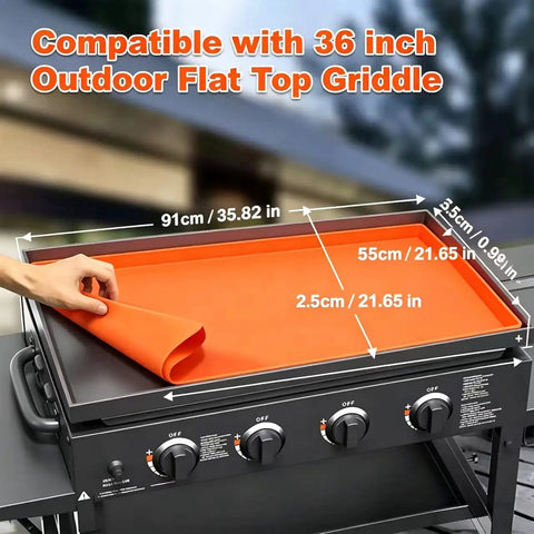 Slick Custom Fit Silicone Griddle Cover Rock Solid Anti Debris Shield For Flat Top BBQ Stations, size 91x55x2.5cm.