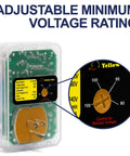 Two Pack Surge Protector For Home Appliances With Auto Voltage Protection 110V 15A Red showing voltage adjustment dial