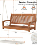 Two Person Outdoor Hanging Porch Swing With High Back And Cozy Armrests, Heavy Duty 800 Lb Capacity, Eucalyptus Wood Bench with ropes