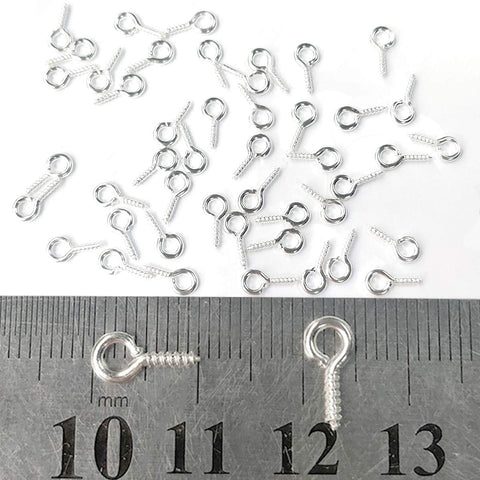 300Pcs Mini Screw Eye Pins and Hooks Set 10x5mm SelfTapping Screws on a ruler, silver, for Arts and Crafts DIY Jewelry Making
