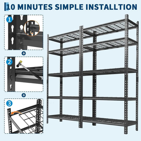 Tough As Nails Heavy Duty Metal Shelving Unit 5 Adjustable Tiers 36X16X72 Inch assembly steps with shelving unit image.