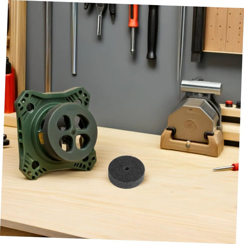 Six Piece Nylon Buffing Polishing Wheels With 10mm Arbor For Metalwork Auto Detailing Stone Masonry And Furniture Projects Universal Fit on workbench.